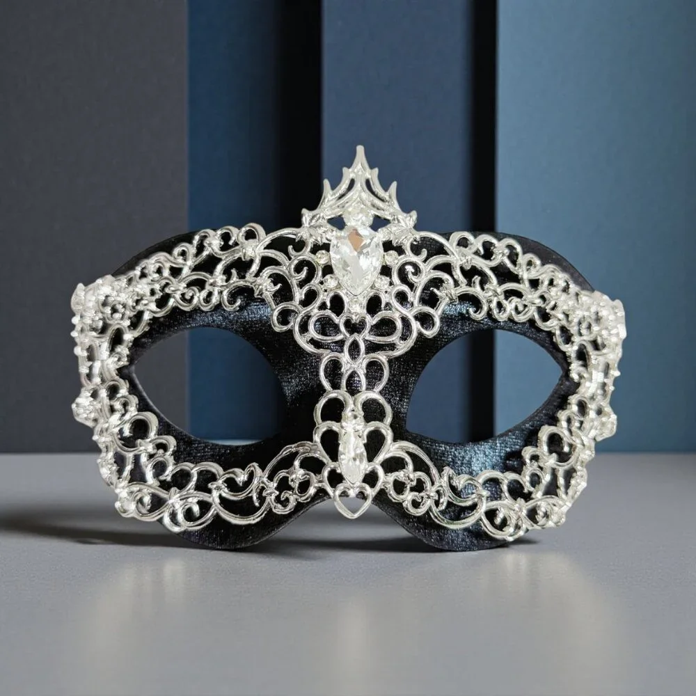 2 in 1 black mask, Masquerade party wedding, silver masquerade mask, Party mask